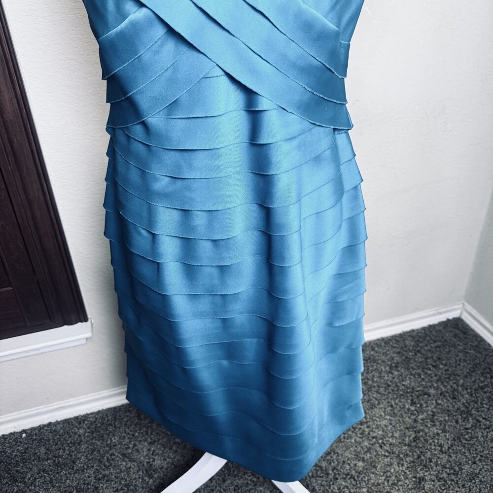 Rena Rowan Teal Green Satin Cocktail Dress 12 wedding knee length cut out back - Picture 4 of 8